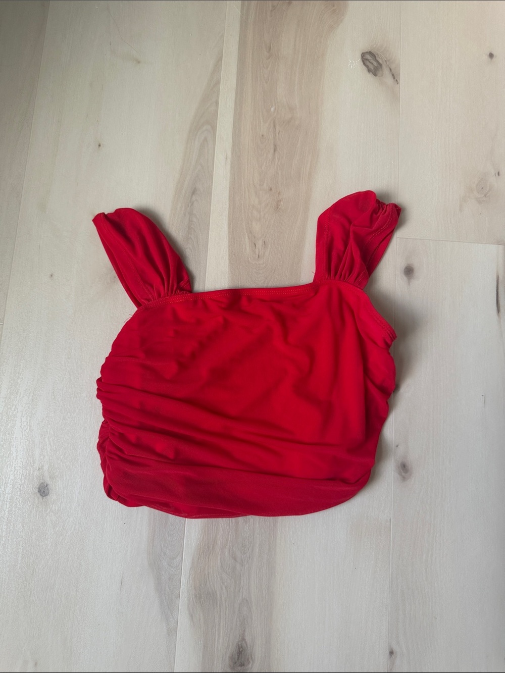 Amazon Red Ruched Square-Neck Crop Top